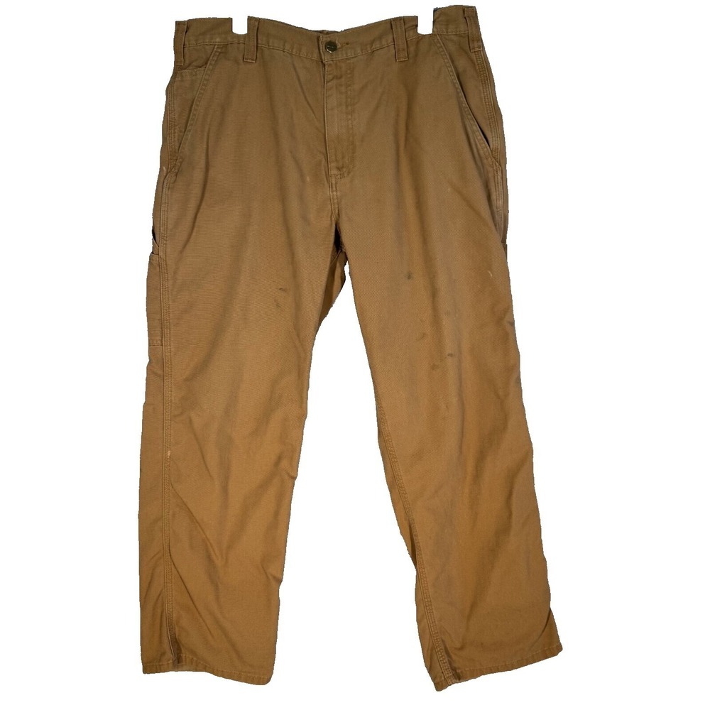 Carhartt Carpenter Pants Mens 34x30 Brown Canvas Dungaree Fit Workwear